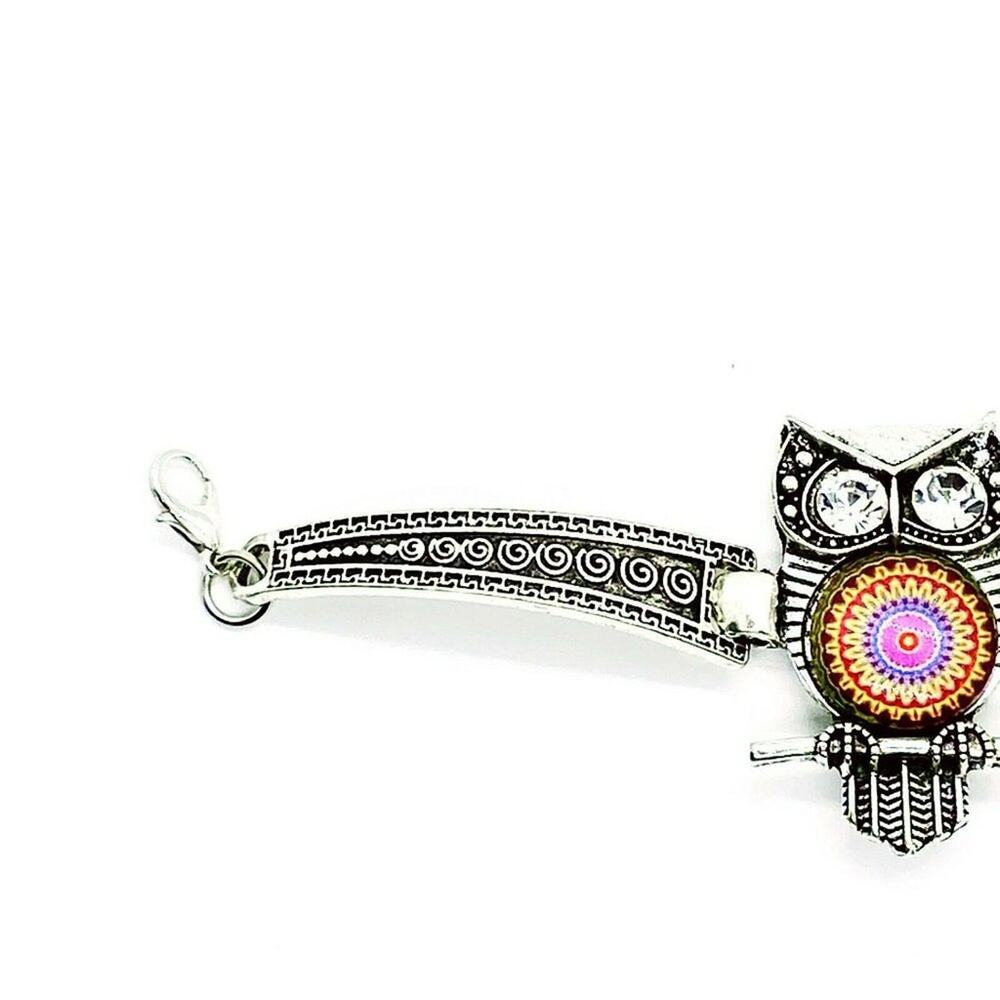Boho Owl Rhinestone Silver-Tone Bracelet - Picture 3 of 5